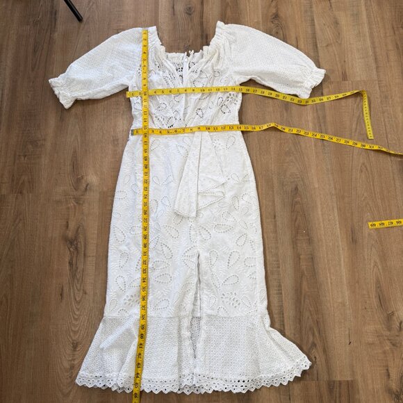 Saloni Olivia Cotton Midi Dress White Eyelet Lace  Embroidered  US 8 - Picture 12 of 14